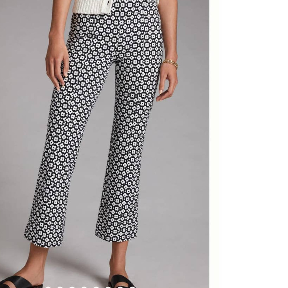 Maeve Anthropologie Floral Kick Flare Pants Black Motif White Size Small